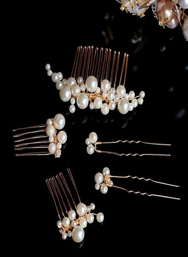 كويبي 5 قطع من دبابيس الشعر اللؤلؤية، أمشاط جانبية للشعر على شكل حرف U، مجموعة أمشاط شعر، إكسسوارات شعر للنساء والفتيات والعرائس ووصيفات الشرف (ذهبي) - Image 5